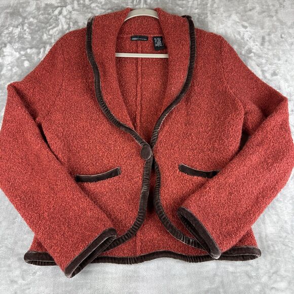 Moda International Crop Blazer Womens Large Orange Fuzzy Wool Blend Velvet(1005) - Picture 1 of 11